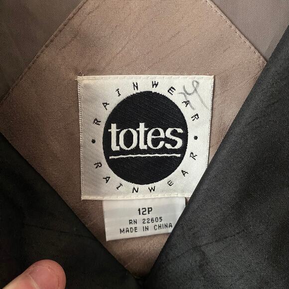 TOTES Vintage 80's 90's Womens 12P Trench Raincoat Two Tone Button Cinch Collar - Picture 3 of 16